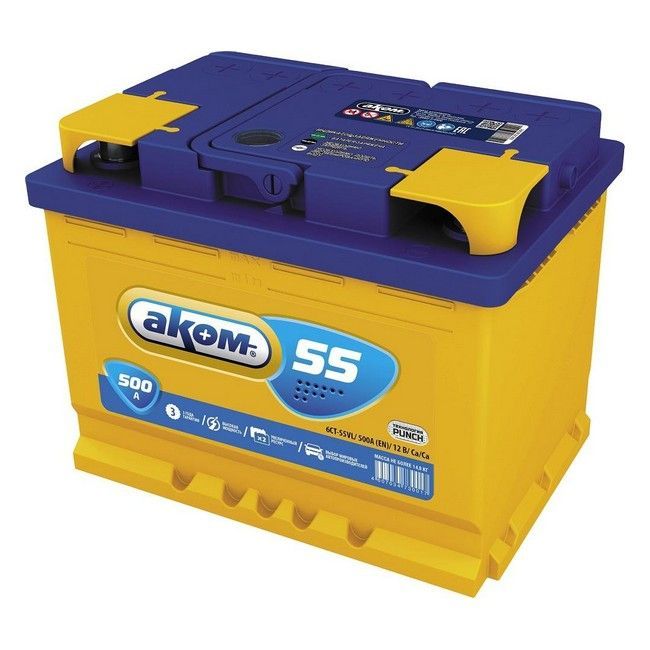 Аком 6СТ 4607034730017 55А/ч-12V ст EN500 европейские прямая 242x175x190